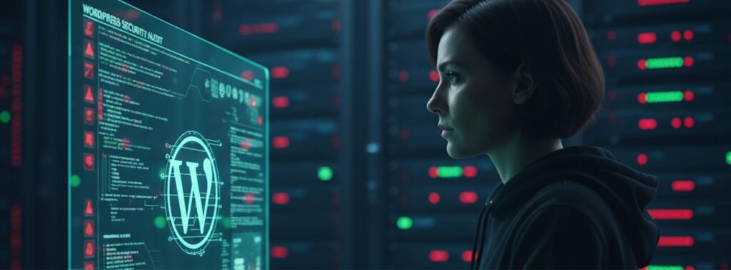 Ingeniero realizando auditoría de seguridad WordPress en servidor